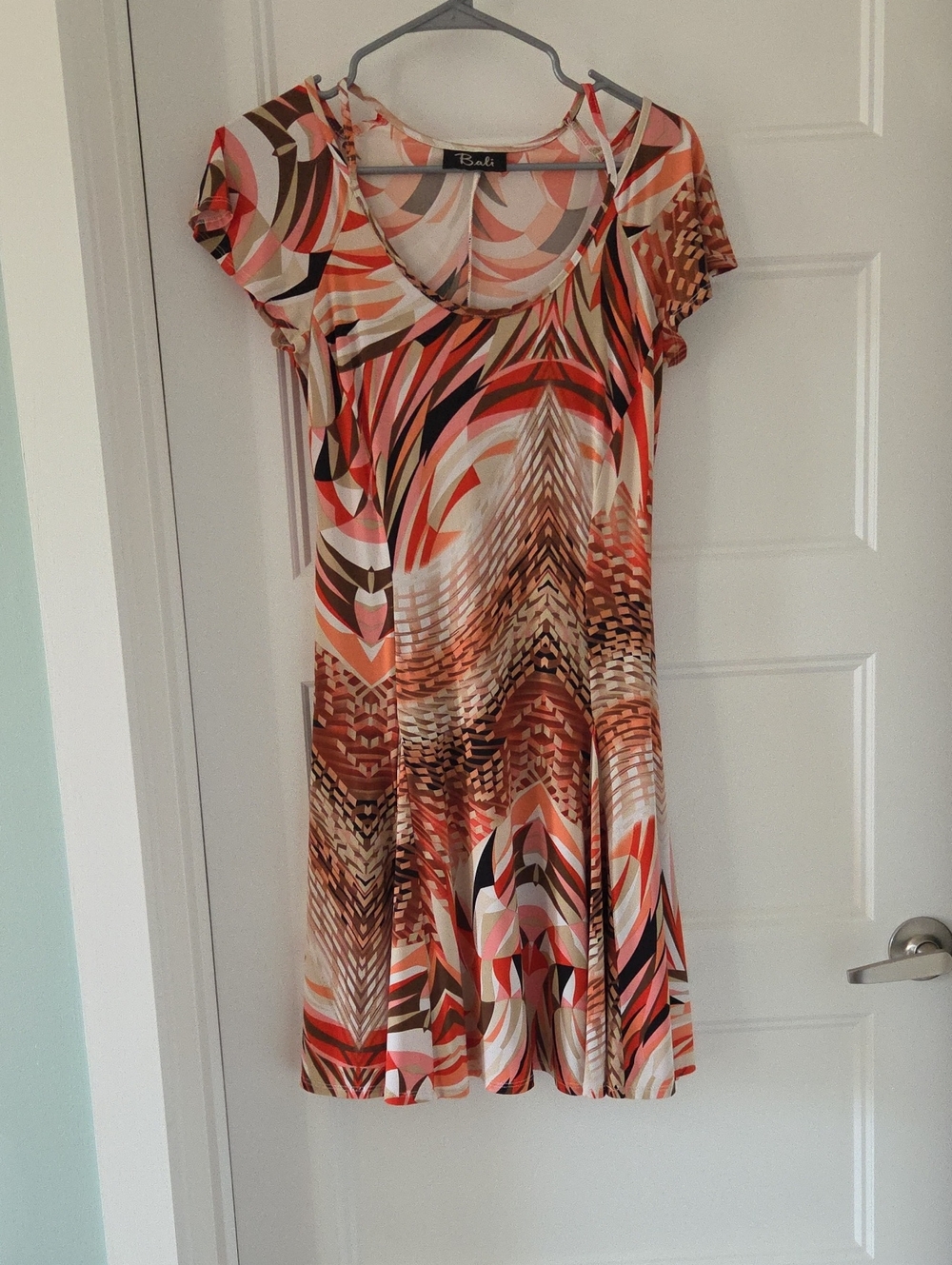 Bali Coral, Pink & Brown Printed Short-Sleeve Mini Dress